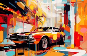 Dipinto di vecchia auto americana astratta, decorazione per la stanza dei giovani adulti, stampe d