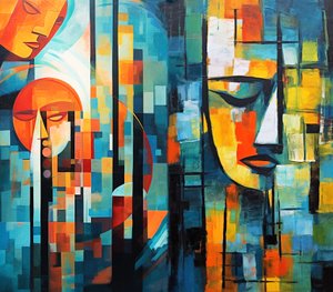 Pittura figurativa astratta colorata, arte digitale stampabile