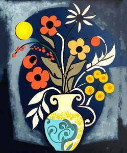 Dipinto impressionista astratto di fiori in un vaso da F. Abderrahim