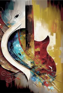 Pittura ad olio astratta musicale: chitarra
