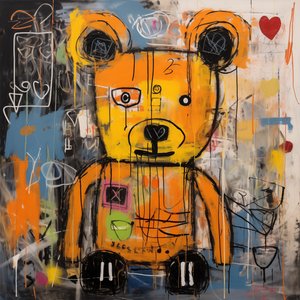 Dipinto astratto di un orso carino, stile Jean Michel Basquiat, stampe d