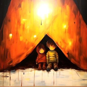Disegno di due bambini innocenti, arte murale surreale | Stampe su tela da F. Abderrahim
