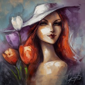 Ritratto impressionista di ragazza e fiori di croco da F. Abderrahim