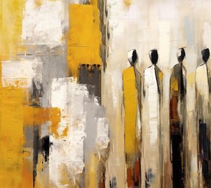 Dipinto impressionista di persone in colori caldi