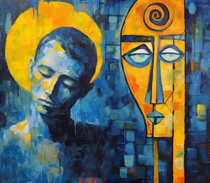Pittura astratta moderna di volto triste, stampe di poster economiche online da F. Abderrahim