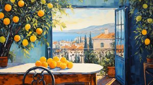 Arte naif astratta impressionista, finestra sul paesaggio, decorazione murale per camera da letto da F. Abderrahim