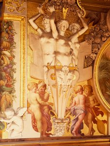 Affreschi e stucchi nella galleria di Francesco I del Castello di Fontainebleau, Francia (Patrimonio Mondiale UNESCO) da F. and Rosso Fiorentino G. Primaticcio