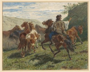 Cavaliere ungherese che guida alcuni cavalli sullo sfondo da F. Smithson