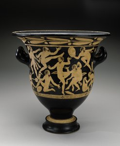 Cratere a campana a figure bianche con satiri danzanti, 400-351 a.C. (terracotta) da Faliscan