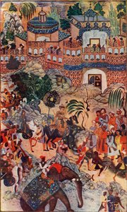 Il grande imperatore Akbar entra nella sua città in stato, 1572, 1590-1595, c1930 da Farrukh Beg