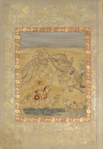 Jahangir che osserva un combattimento tra elefanti