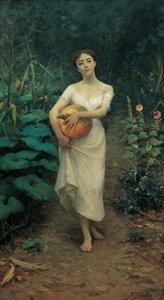 Ragazza che porta una zucca