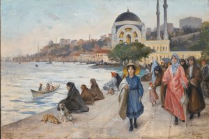 Mafalda sulle Rive del Bosforo, la Moschea Dolmabahce sullo Sfondo da Fausto Zonaro