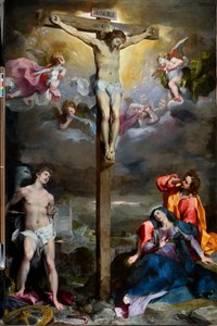 Crocifissione di Cristo con Nostra Signora, San Giovanni Evangelista e San Sebastiano da Federico Fiori Barocci or Baroccio