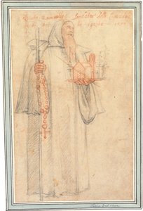 Fra Stefano, procuratore dei Camaldolesi a Vallombrosa, come San Romualdo, con un modello di chiesa e un rosario, 1577 da Federico Zuccaro
