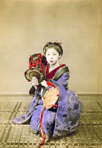 Geisha che suona il tsuzumi, Giappone, 1882 da Felice Beato