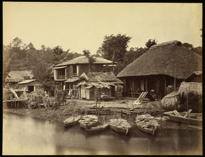 Cottage giapponese sul torrente Yokohama da Felice Beato