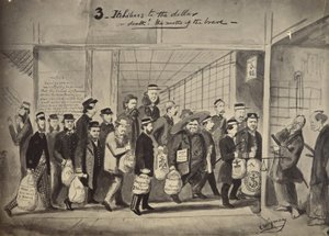 Copia fotografica di un disegno di Charles Wirgman con il titolo, 3 Itchiboos al dollaro o Dea da Felice Beato