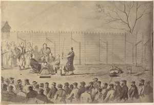 Copia fotografica di un disegno di un uomo giapponese in procinto di essere decapitato di Charles Wirgman da Felice Beato