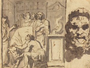 Antico sacrificio e testa di un satiro da Felice Giani
