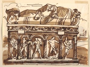 Disegno, Un sarcofago romano nei Musei Vaticani, 1820 ca. da Felice Giani
