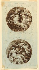 Disegno, Vittoria alata a cavallo di un carro; Vittoria alata che incorona Minerva; due tondi, 1805 ca. da Felice Giani