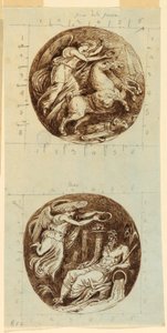 Disegno, una Vittoria alata a cavallo di un carro; una Vittoria alata che incorona un dio del fiume, Reno; due tondi, 1805 ca. da Felice Giani