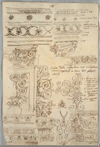 Otto studi di fregi e candelabro
