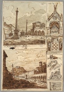 Piazza San Domenico a Bologna; Piazza San Francesco e Villa Aldini a Bologna; Studio della tomba dei Glossatori da Felice Giani