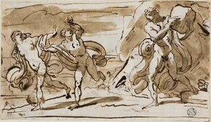 Polifemo Lancia Massi contro i Fuggitivi Acis e Galatea (recto); Polifemo Suona il Flauto per Galatea (verso) da Felice Giani
