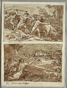Remo scaccia e uccide i ladri delle mandrie; Santuario per i fuggitivi sul Campidoglio, due studi dopo Carracci