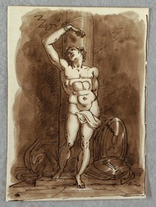 San Sebastiano, dettaglio del polittico con la Vergine in trono, studio dopo Dosso Dossi da Felice Giani