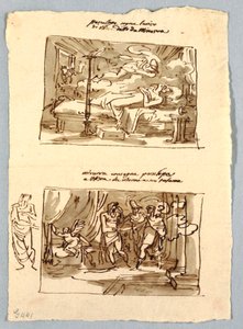 Pagina di taccuino con scene classiche da Felice Giani