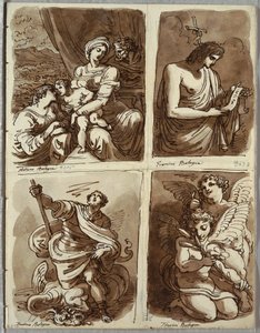 La Sacra Famiglia con Santa Caterina; San Giovanni Battista, dopo Guercino; San Giorgio e il Drago, dopo Alessandro Tiarini; Due Putti