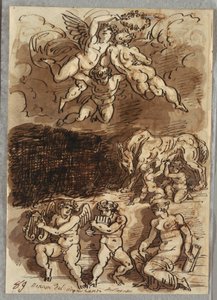 Tre putti con ghirlanda; Romolo e Remo allattati dalla lupa; Due putti che suonano i cembali