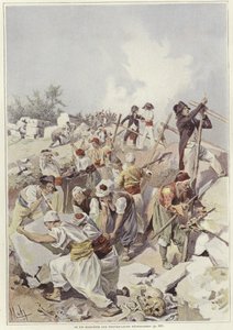 Soldati e civili che costruiscono una barricata da Felicien baron de Myrbach Rheinfeld