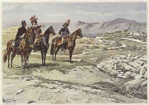 Soldati a cavallo che sorvegliano Nicopoli da Felicien baron de Myrbach Rheinfeld