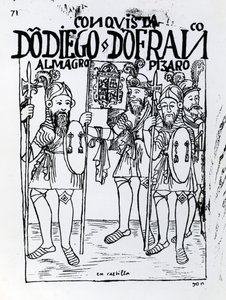 I conquistadores Diego de Amagro e Francisco Pizarro riconciliati a Castiglia da Felipe Huaman Poma de Ayala