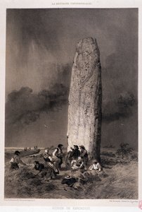 Contadini intorno al menhir di Kergadiou (Finistère) - in "La Bretagna contemporanea", ill. di Felix Benoist, ed. Charpentier, Parigi da Felix Benoist
