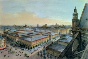Veduta di Les Halles a Parigi presa dalla galleria superiore di Saint Eustache, c. 1870-80