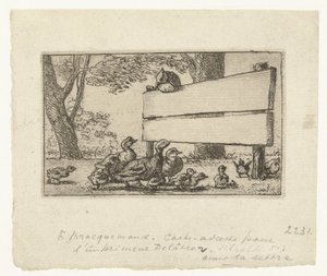 Biglietto da visita con anatre vicino a una recinzione di legno per il tipografo Delâtre da Felix Bracquemond