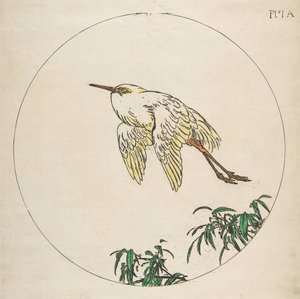 Decorazione per un piatto: un airone che vola sopra rami di bambù, 1850-1914 da Felix Bracquemond