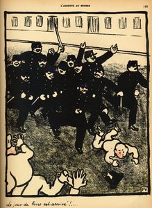 Una brigata di polizia carica un gruppo di manifestanti, da 