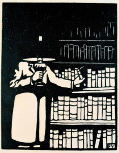 Amante dei libri con lampada nella sua biblioteca