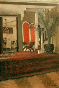 Interno, salone con scala e sala da pranzo
