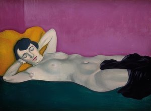 Donna sdraiata su sfondo viola da Felix Edouard Vallotton