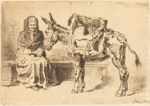 Donna seduta e asino, 1875 da Felix Hilaire Buhot