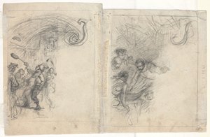 Chef che Lancia Pancakes e Gruppo di Quattro Uomini [verso] da Felix Octavius Carr Darley
