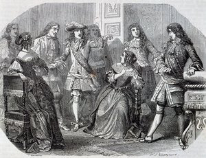 Arresto di Nicolas Fouquet sovrintendente delle finanze, incisione di Henri Felix Emmanuel Philippoteaux (1815-1884) dal Vicomte di Bragelonne, di Alexandre Dumas (1802-1870)