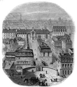 Veduta della manifattura di arazzi dei Gobelins a Parigi, con il convento dei Cappuccini, l